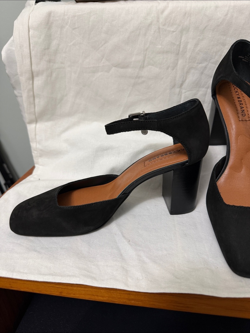 Lucky Brand Black Suede Block Heel Mary Jane Sandals - Picture 2 of 5
